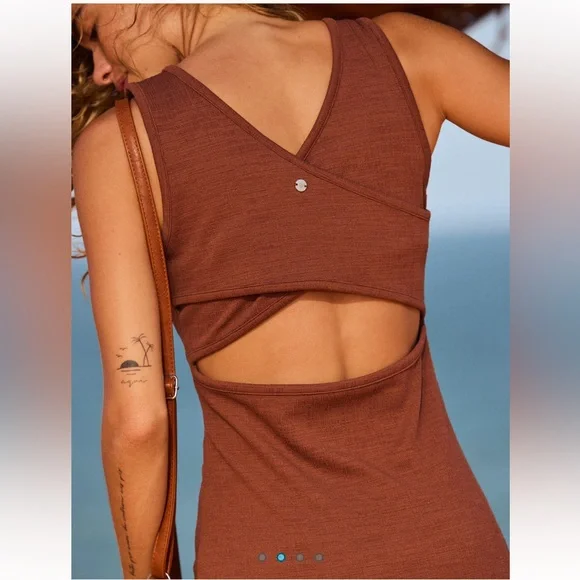 Roxy Good Keepsake XS Mini Dress Brown Cutout Cross Back Coastal Cowgirl Boho Y - Picture 3 of 12